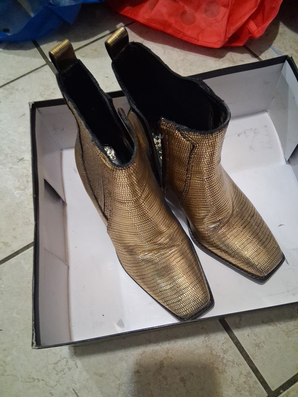 NWT Metallic Gold Textured Ankle Boots